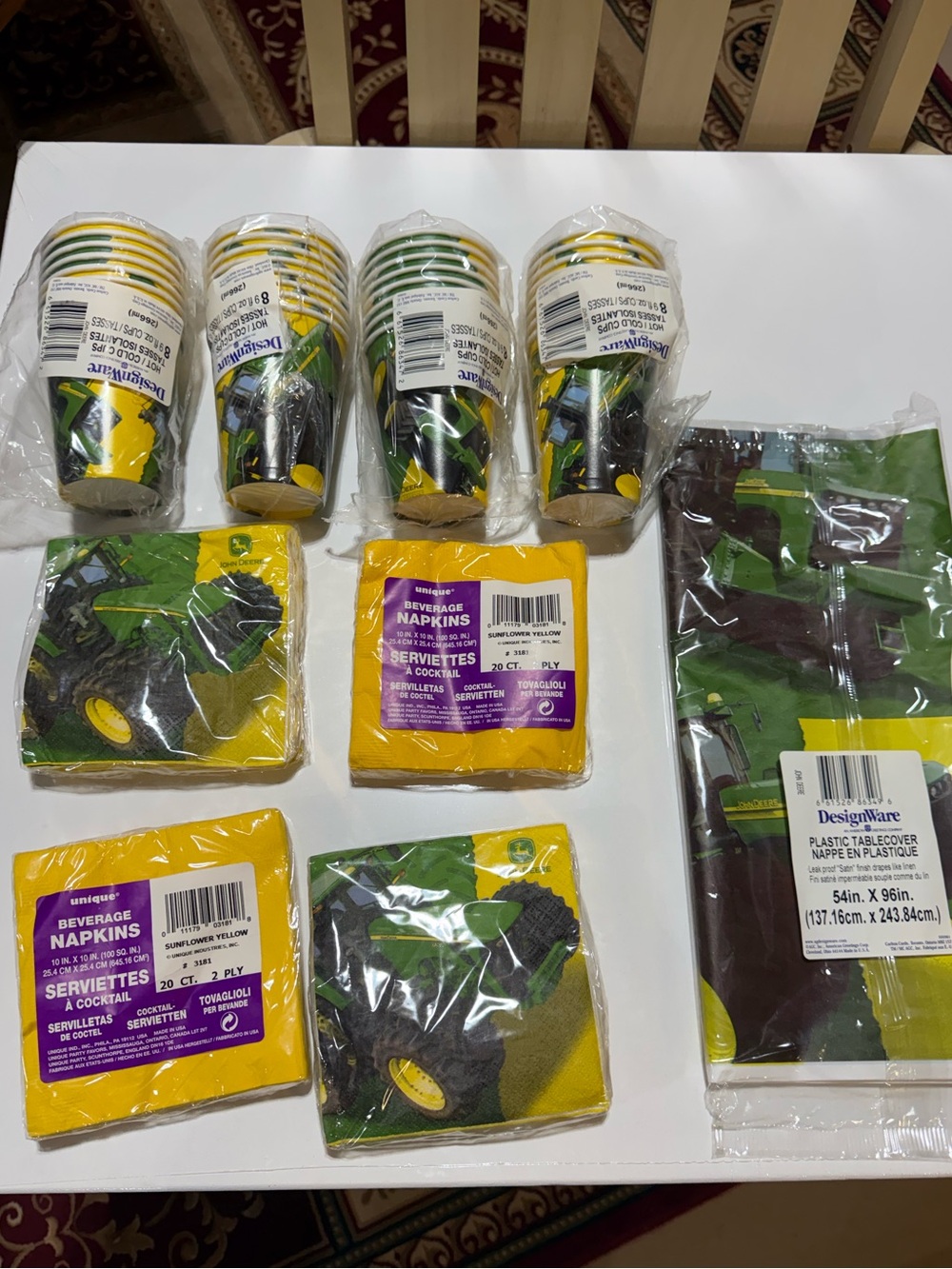 John Deere Yellow & Green Tractor Party Tablecloth, Cups and Napkins